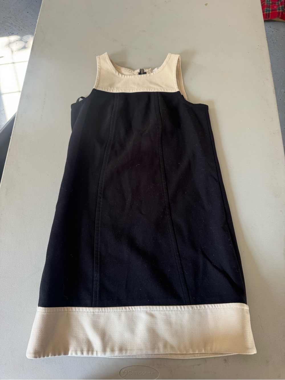 LOFT Black and Cream Contrast Zip-Back Sleeveless Dress